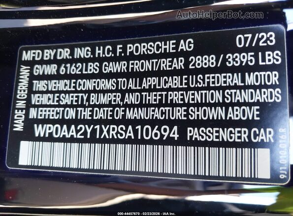 WP0AA2Y1XRSA10694 2024 PORSCHE TAYCAN Черный Вид подкапотного пространства