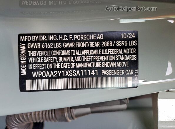 WP0AA2Y1XSSA11141 2025 PORSCHE TAYCAN Серый Вид подкапотного пространства