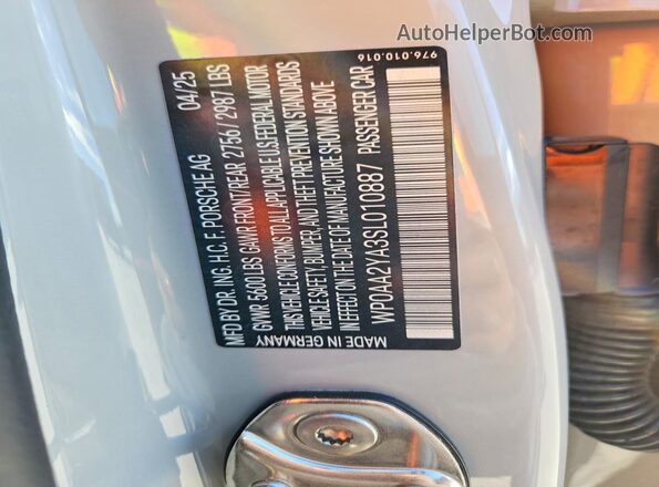 WP0AA2YA3SL010887 2025 PORSCHE PANAMERA Gray Вид наклейки з VIN-кодом