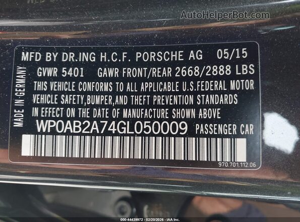 WP0AB2A74GL050009 2016 PORSCHE PANAMERA Серый Вид подкапотного пространства