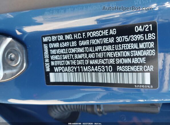 WP0AB2Y11MSA45310 2021 PORSCHE TAYCAN Коричневый Вид подкапотного пространства