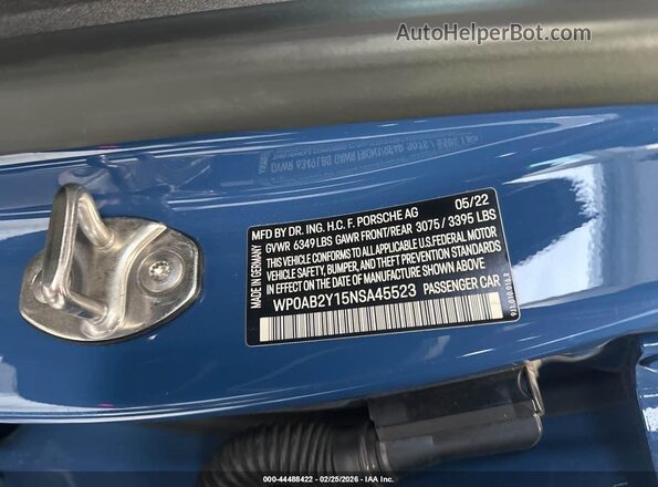 WP0AB2Y15NSA45523 2022 PORSCHE TAYCAN Blue Widok komory silnika