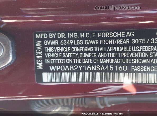 WP0AB2Y16NSA45160 2022 PORSCHE TAYCAN Maroon Widok komory silnika