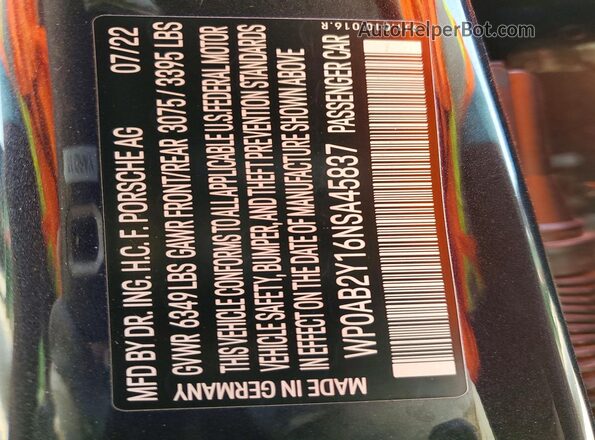 WP0AB2Y16NSA45837 2022 PORSCHE TAYCAN Charcoal Панорамний вид салону 360°