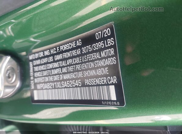 WP0AB2Y1XLSA52545 2020 PORSCHE TAYCAN Зеленый Вид подкапотного пространства
