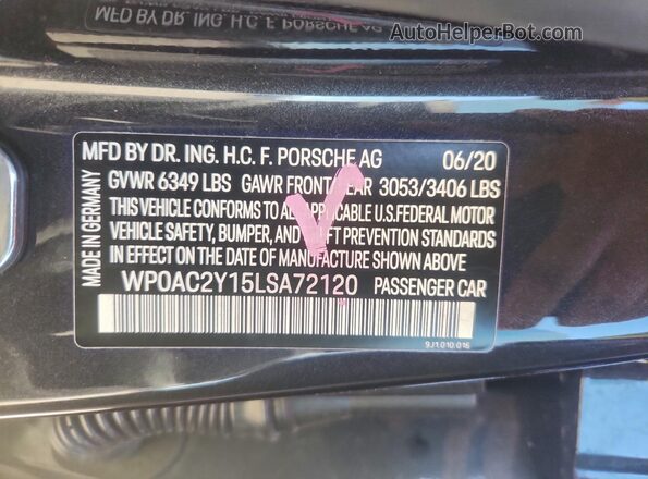 WP0AC2Y15LSA72120 2020 PORSCHE TAYCAN Угольный Вид подкапотного пространства