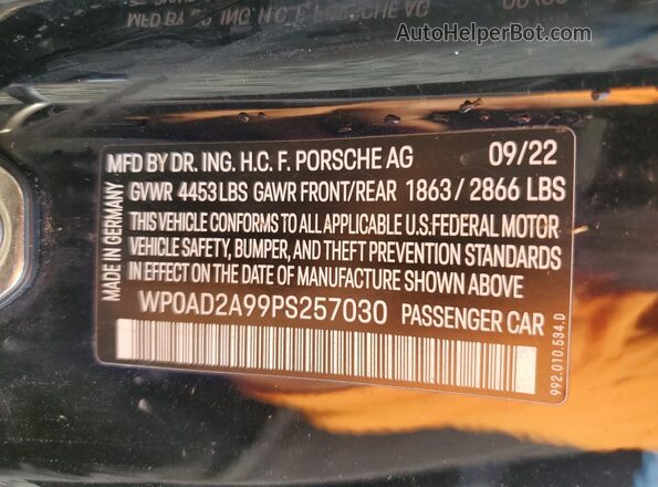 WP0AD2A99PS257030 2023 PORSCHE 911 Черный Вид наклейки с VIN-кодом