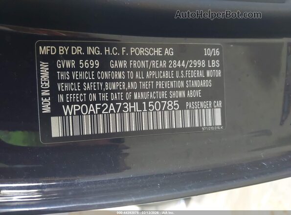 WP0AF2A73HL150785 2017 PORSCHE PANAMERA Черный Вид подкапотного пространства