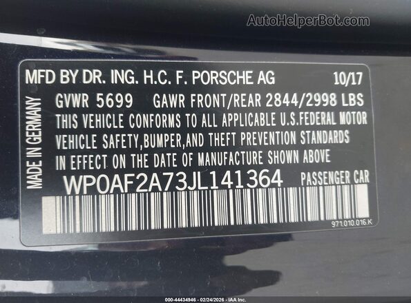 WP0AF2A73JL141364 2018 PORSCHE PANAMERA Черный Вид подкапотного пространства