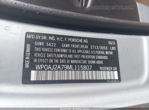 WP0AJ2A79ML115807 2021 PORSCHE PANAMERA Серебряный Вид подкапотного пространства