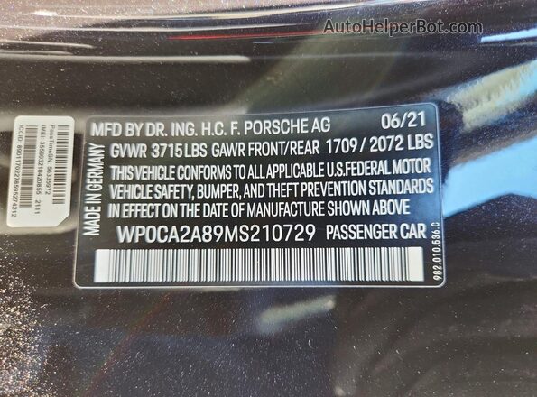 WP0CA2A89MS210729 2021 PORSCHE BOXSTER Черный Вид подкапотного пространства