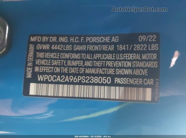 WP0CA2A96PS238050 2023 PORSCHE 911 Синий Вид подкапотного пространства