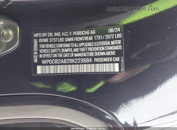 WP0CB2A82RK223584 2024 PORSCHE 718 BOXSTER Черный Вид подкапотного пространства