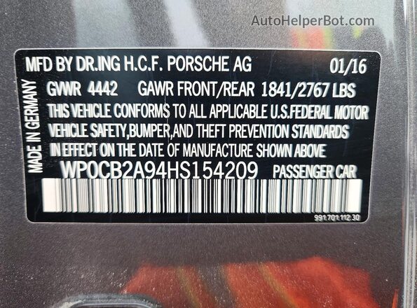 WP0CB2A94HS154209 2017 PORSCHE 911 Gray Widok komory silnika