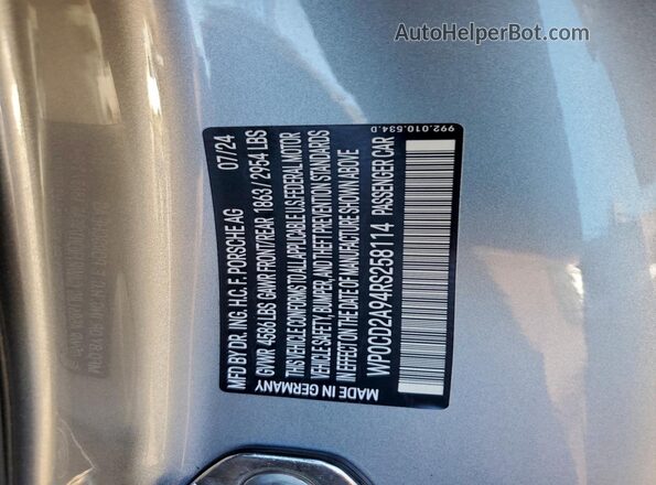 WP0CD2A94RS258114 2024 PORSCHE 911 Silver Vista del compartimento del motor