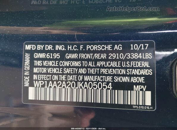 WP1AA2A20JKA05054 2018 PORSCHE CAYENNE Dark Blue Вид подкапотного пространства