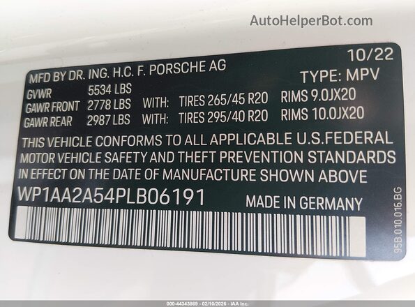 WP1AA2A54PLB06191 2023 PORSCHE MACAN Белый Вид подкапотного пространства