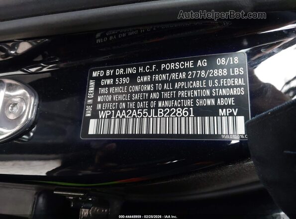 WP1AA2A55JLB22861 2018 PORSCHE MACAN Black Widok komory silnika