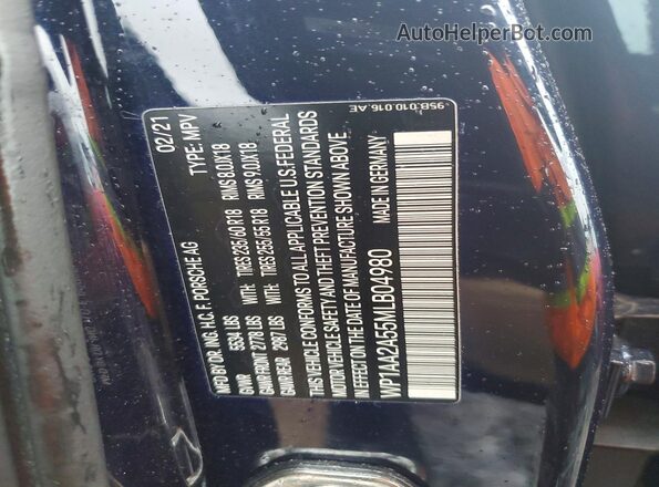 WP1AA2A55MLB04980 2021 PORSCHE MACAN Синий Вид наклейки с VIN-кодом