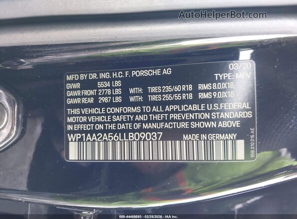 WP1AA2A56LLB09037 2020 PORSCHE MACAN Черный Вид подкапотного пространства