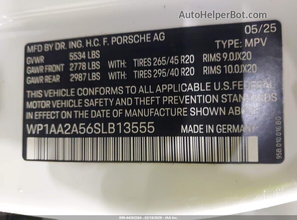 WP1AA2A56SLB13555 2025 PORSCHE MACAN White Widok komory silnika