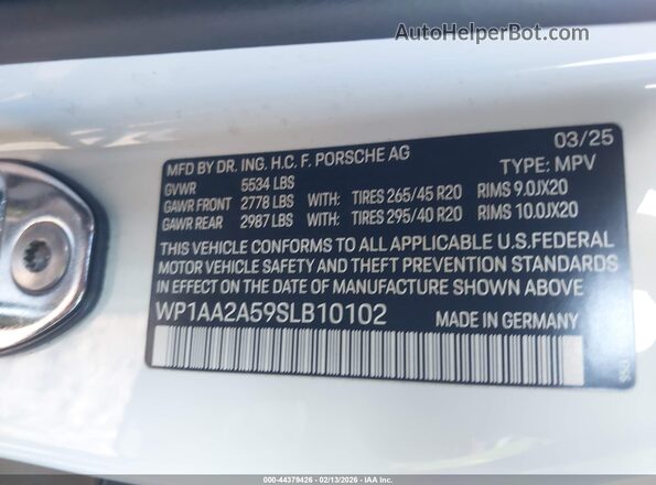 WP1AA2A59SLB10102 2025 PORSCHE MACAN Белый Вид подкапотного пространства