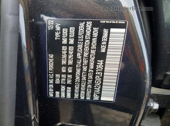 WP1AA2A5XPLB10844 2023 PORSCHE MACAN Charcoal Вид наклейки з VIN-кодом