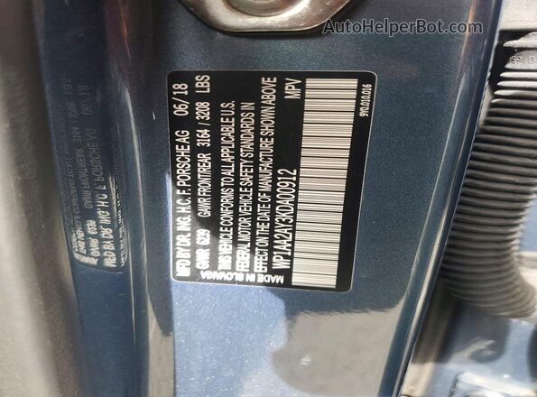 WP1AA2AY3KDA00912 2019 PORSCHE CAYMAN Синий Вид наклейки с VIN-кодом