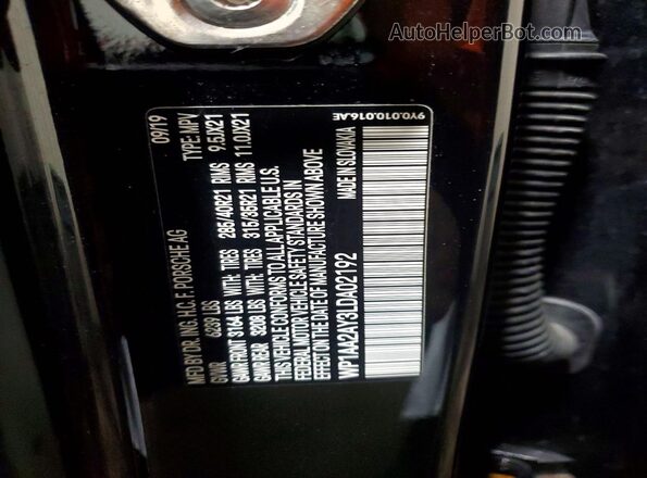 WP1AA2AY3LDA02192 2020 PORSCHE CAYENNE Черный Панорамный вид салона 360°