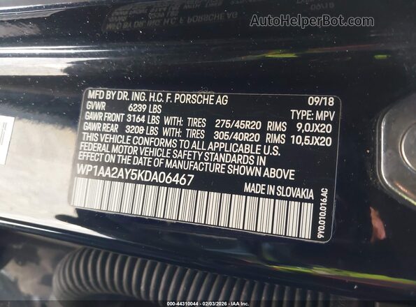 WP1AA2AY5KDA06467 2019 PORSCHE CAYENNE Black Widok komory silnika