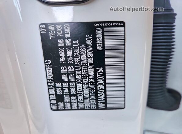 WP1AA2AY5KDA07764 2019 PORSCHE CAYENNE Белый Вид наклейки с VIN-кодом