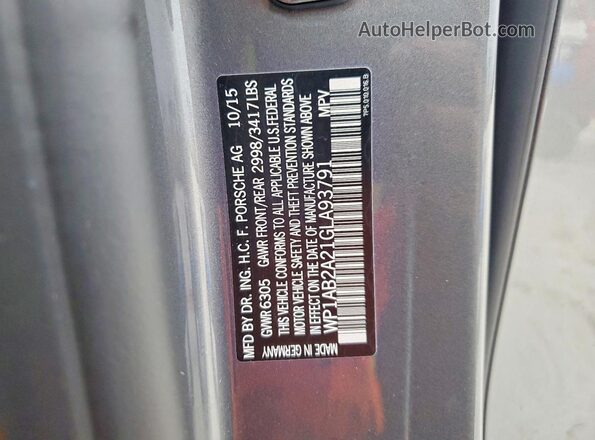 WP1AB2A21GLA93791 2016 PORSCHE CAYENNE Серый Вид наклейки с VIN-кодом