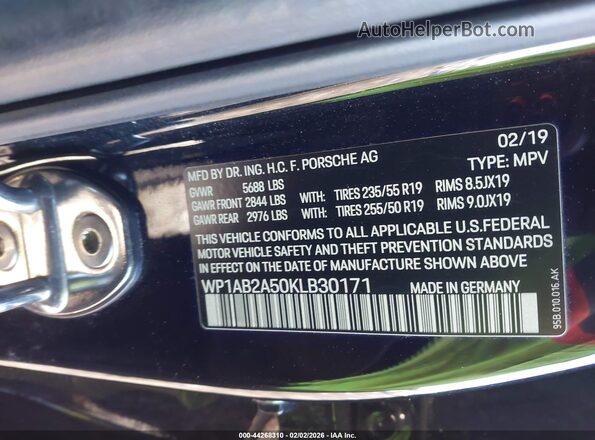 WP1AB2A50KLB30171 2019 PORSCHE MACAN Черный Вид подкапотного пространства