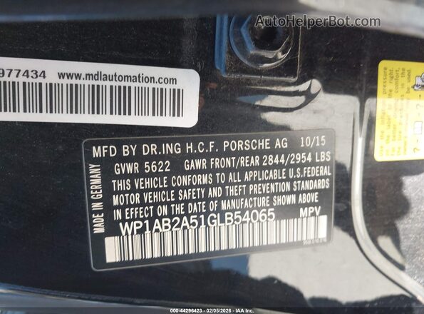 WP1AB2A51GLB54065 2016 PORSCHE MACAN Черный Вид подкапотного пространства