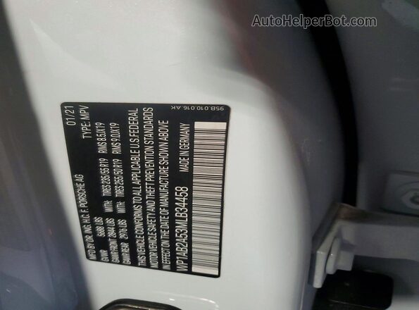 WP1AB2A53MLB34458 2021 PORSCHE MACAN White Widok naklejki z numerem VIN