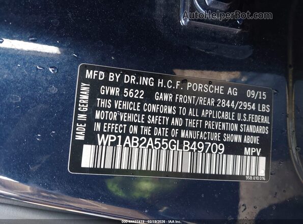 WP1AB2A55GLB49709 2016 PORSCHE MACAN Синий Вид подкапотного пространства