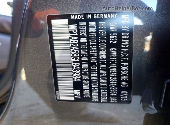 WP1AB2A58GLB43984 2016 PORSCHE MACAN Серый Вид наклейки с VIN-кодом