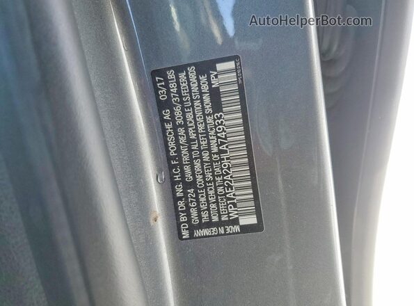 WP1AE2A29HLA74933 2017 PORSCHE CAYENNE Gray Vista de la etiqueta del VIN