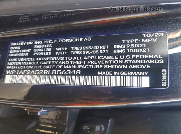 WP1AF2A52RLB56348 2024 PORSCHE MACAN Серый Вид наклейки с VIN-кодом