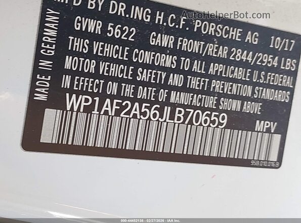 WP1AF2A56JLB70659 2018 PORSCHE MACAN Белый Вид подкапотного пространства