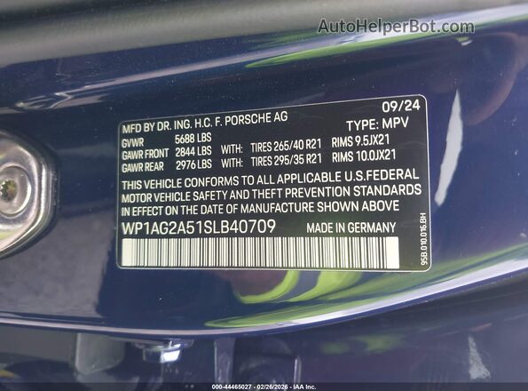 WP1AG2A51SLB40709 2025 PORSCHE MACAN Синий Вид подкапотного пространства