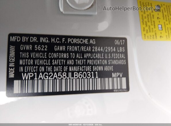 WP1AG2A58JLB60311 2018 PORSCHE MACAN Белый Вид подкапотного пространства