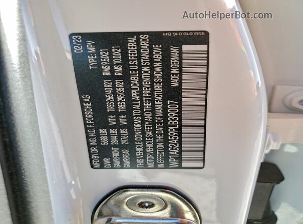 WP1AG2A59PLB39007 2023 PORSCHE MACAN Белый Панорамный вид салона 360°