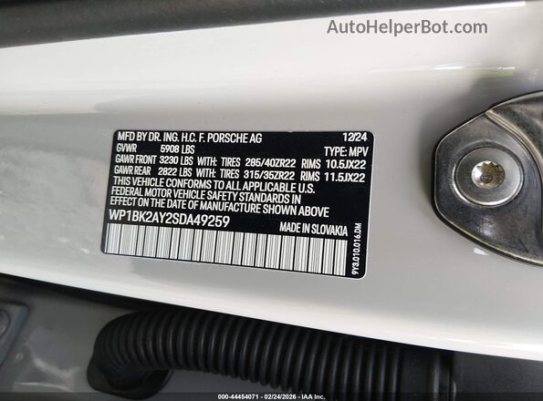 WP1BK2AY2SDA49259 2025 PORSCHE CAYENNE Серый Вид подкапотного пространства