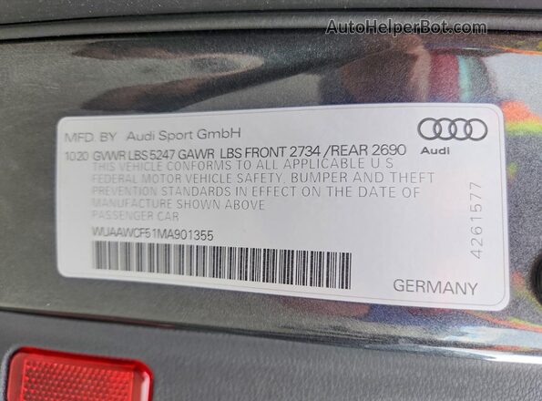 WUAAWCF51MA901355 2021 AUDI RS5 Gray VIN sticker view