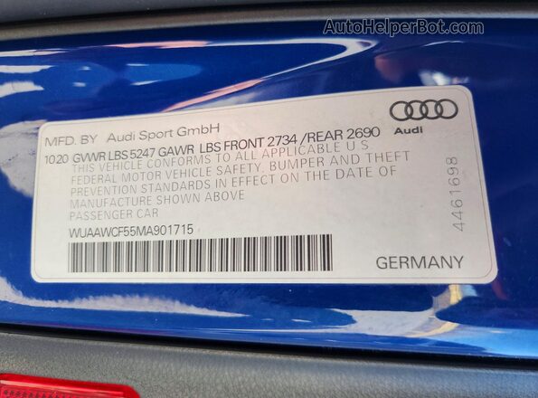 WUAAWCF55MA901715 2021 AUDI RS5 Синий Вид подкапотного пространства
