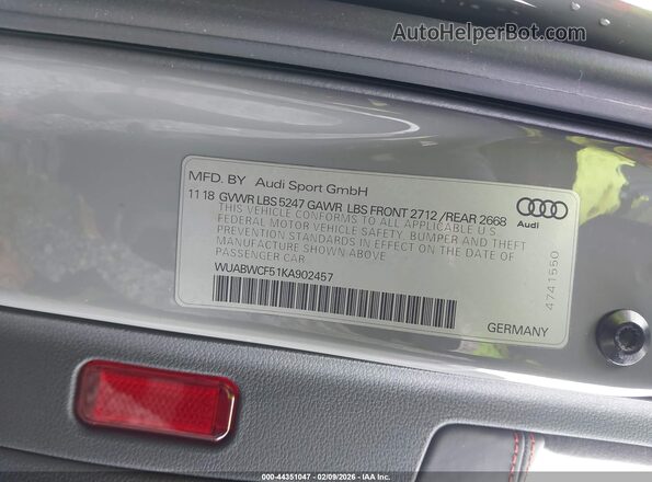 WUABWCF51KA902457 2019 AUDI RS5 Gray Widok komory silnika