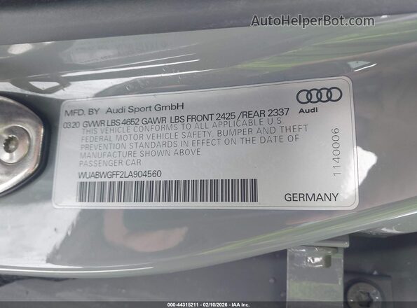 WUABWGFF2LA904560 2020 AUDI RS3 Серый Вид подкапотного пространства