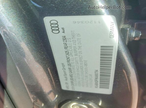 WUABWGFF9KA900794 2019 AUDI RS3 Gray Widok naklejki z numerem VIN