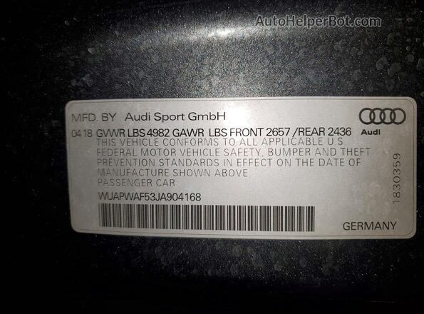 WUAPWAF53JA904168 2018 AUDI RS5 Серый Вид наклейки с VIN-кодом